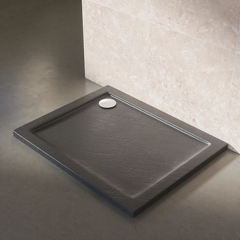 Piatto Doccia Rettangolare 80x100cm Effetto Pietra Nero in Acrilico Altezza 4cm Mod. Petra (1/4)