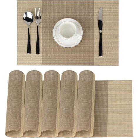 sets de table Sets de Table Sets de Table antidérapant lavable en PVC 30 x 45 cm, résiste à la chaleur rigide antitaches Lot de 6(Beige) (1/5)