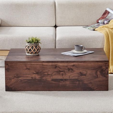 Table de salon rectangulaire, en bois de noyer. Dimensions : 90×50×30 cm. Le dessus est doté de patins antidérapants. Parfait pour un style luxueux mod (1/5)