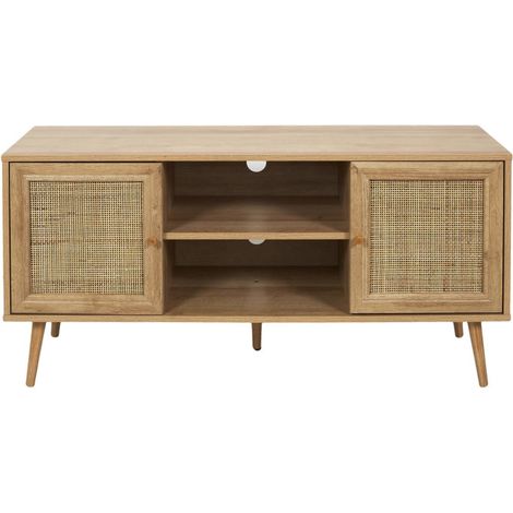 Meuble TV 2 Portes & 2 Niches "Bali" 115cm Naturel (1/5)