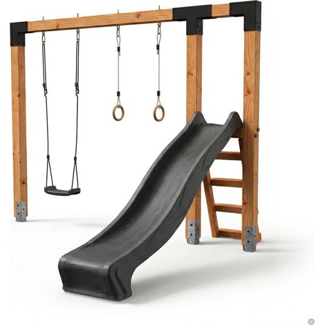 EXIT Linea Robust 110 Holzschaukel mit Rutsche und Turnringen (1/5)