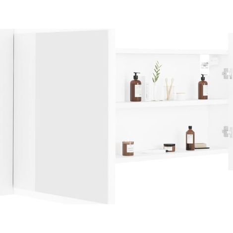 Armoire de salle de bain à miroir à LED Blanc 100x12x45 (1/5)