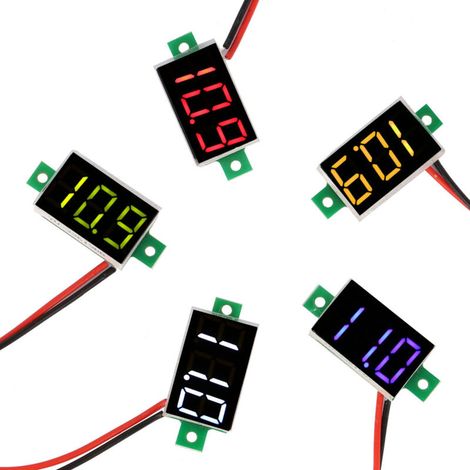5 pièces Mini Voltmètre Numérique LED DC 2.4V-30V, Testeur de Tension 2 Fils, 5 Couleurs, 0.36 Pouce (1/5)
