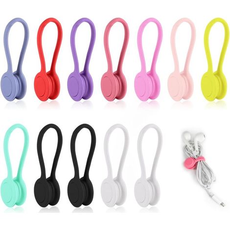 12 Pack Random Color Silicone Magnetic Cable Clips, Reusable USB Cable Manager, Magnetic Cable Clips for Organizing USB and Headphone Cables