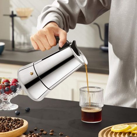 Aougo – Cafetière italienne 100 ml en acier inoxydable – 2 tasses – Soupape de sécurité pour pression optimale – Compatible induction et gaz (1/3)