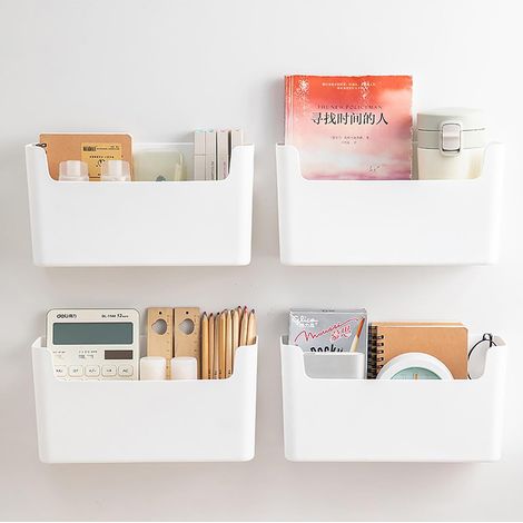 Lot de 4 boîtes de rangement pour porte d'armoire de cuisine - Organiseur autocollant sans perçage - Porte-journaux mural - Organiseur mural pour bureau - Porte-revues mural (1/5)