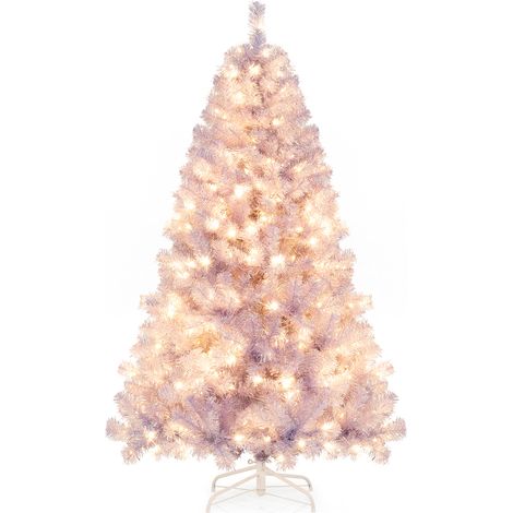 Costway – Sapin artificiel pré-éclairé 180 cm – 688 pointes – 250 lumières LED blanc chaud – 8 modes – Socle métallique robuste – Violet - 688Pointes