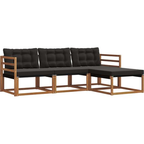 Set di divani da esterno con cuscino 4 pz Salotto da Giardino Naturale e Nero (1/5)