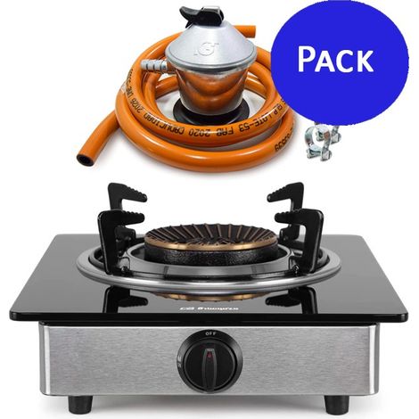 Suinga – Réchaud à gaz 1 brûleur triple couronne – Gaz butane avec détendeur complet – Acier inoxydable pour intérieur et extérieur