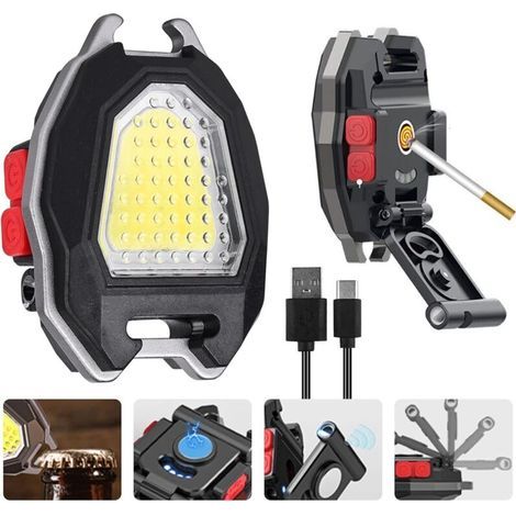 Multifunctional Keychain Emergency LED Light: USB Mini Rechargeable Waterproof COB Flashlight with Cigarette Lighter Adapter for Camping, Repair, and Emergency Lighting [Energy Class (1/5)