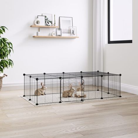 Cage animaux de compagnie à 20 panneaux et porte - Clapier Poulailler pour lapins poulets Noir 35x35 cm BV855964 - BonneVie (1/4)