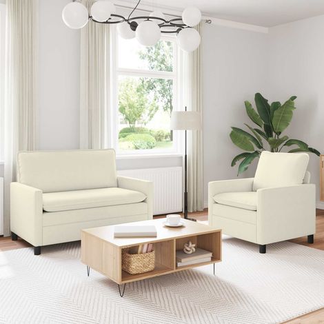 Juego de Sofá 2 pcs Crema Tela