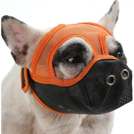 Bozal de seguridad transpirable para perros de hocico corto, antimordeduras y antiladridos, ajustable, fabricado en malla de PVC, tallas S/M/L, varios colores. (1/2)