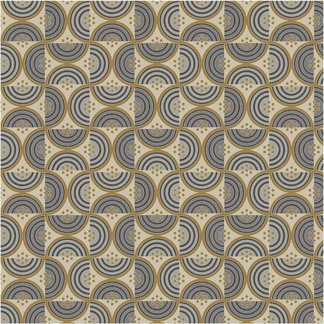 Retro wallpaper wall Profhome 390613 non-woven wallpaper smooth with geometric shapes matt olive olive yellow grey beige 5,33 m2 (1/5)