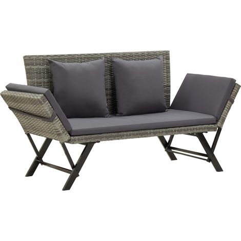 Panca da giardino mobili da esterno per patio mobili da terrazza con cuscini 176 cm resina intrecciata grigia 020011592