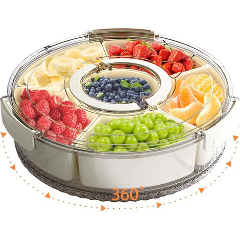 Plateau De Service Divisé Avec Couvercle Et Poignée - Boîte À Collations Empilable À 6 Compartiments - Pour Fruits Légumes Bonbons Et Apéritifs - 1 Pièce (1/5)