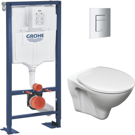 Grohe Pack WC Bâti Autoportant Solido + WC suspendu Jika Neo avec abattant + Plaque chrome (AUTOPORTANT-S-LINEPRO-1) (1/5)