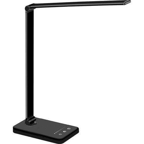 Lampe bureau LED tactile 5 vitesses gradation couleur, charge sans fil + port USB, noir (1/5)