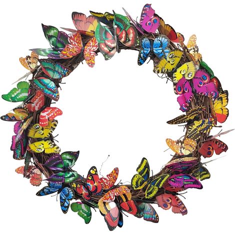 Guirlande De Papillons Artificiels - Couronne Décorative Pour Porte Fenêtre Mur Extérieur - 40 x 40 cm - 1 Pièce (1/5)