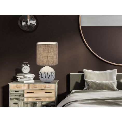 Tischleuchte ESNA Keramik-Sockel Schriftzug LOVE Stoffschirm Braun, Höhe 31cm