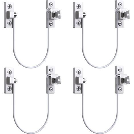 4 limiteurs de vitesse pour fenêtres et portes en PVC, avec clé et vis.