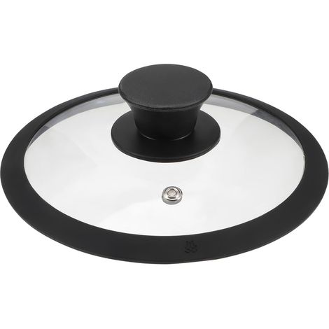 Poignée de couvercle pour casserole de 16 cm avec bord en silicone et bouton en verre trempé, accessoire noir