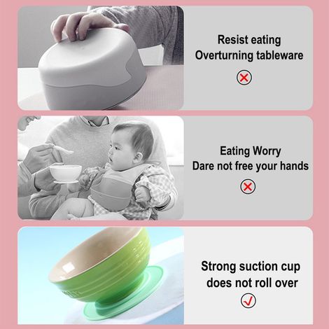 Tapis Anti-Dérapant En Silicone Pour Assiettes - Fixation Par Ventouse - Pour Enfants - Convient À Toutes Assiettes Et Bols Plats - Lot De 2 (1/5)