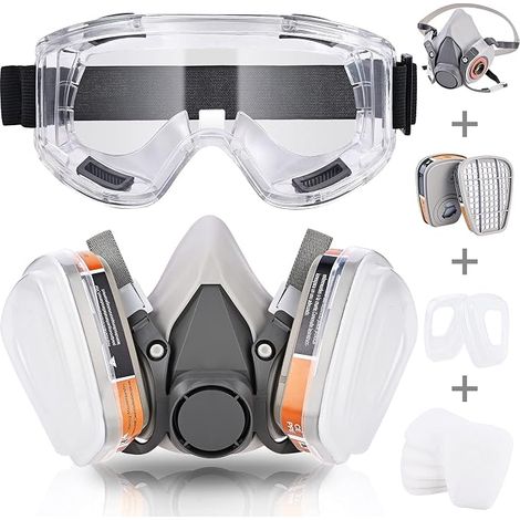 Masque à gaz demi-visage universel avec lunettes - Filtre rechange inclus, protection professionnelle (1/5)