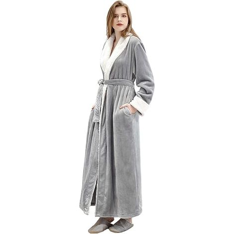 Peignoir long pour femmes One Piece Peignoir chaud en flanelle d'hiver (rose) (1/2)
