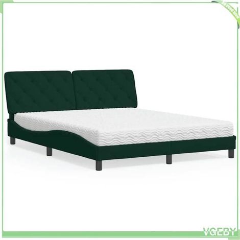 Lit avec matelas - Design latéral ondulé - Velours vert foncé - 160x200 cm - Matelas mousse 17 cm H2/H3 (1/5)