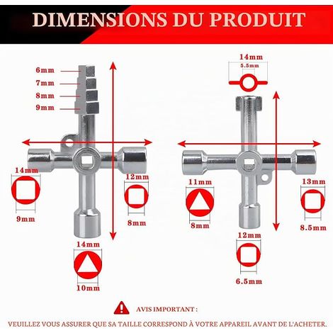 Clé Universelle, Clé Utilitaire Multifonction, Clef Triangle, Clés Carrées, Clé en Croix pour Armoires Electriques, Compteur Électrique, Radiateur, Ascenseurs