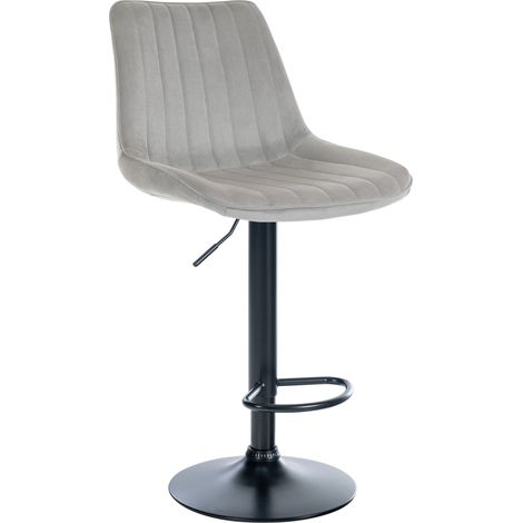 Sgabello da bar x1, regolabile in altezza, girevole a 360°, sedile in velluto grigio, cuciture verticali, piede in metallo nero 100005429