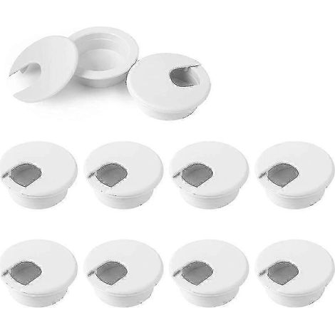 Lot de 16 passe-câbles blancs en plastique pour bureau, avec trou de fixation de 35 mm de diamètre. (1/5)