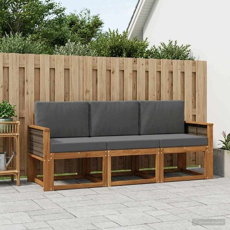 vidaXL Outdoor-Sofagarnitur mit Kissen 3 pcs Natur und Anthrazit (1/5)