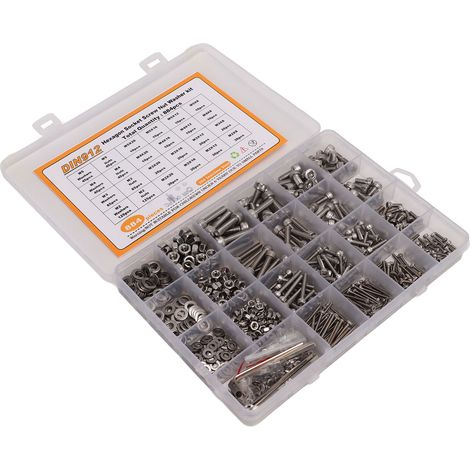 Kit 884 pièces vis écrous rondelles M2 M3 M4 M5, tête cylindrique hexagonale, inox 304, assortiment fixations (1/5)