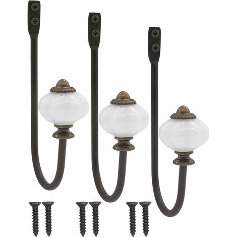 3 Pateres Antiques Ceramique Laiton (1/4)