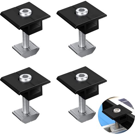 Lot de 4 Supports panneau solaire 35 mm, Alliage aluminium, Fixation module PV, Pince centrale noire, Toit camping-car (1/5)
