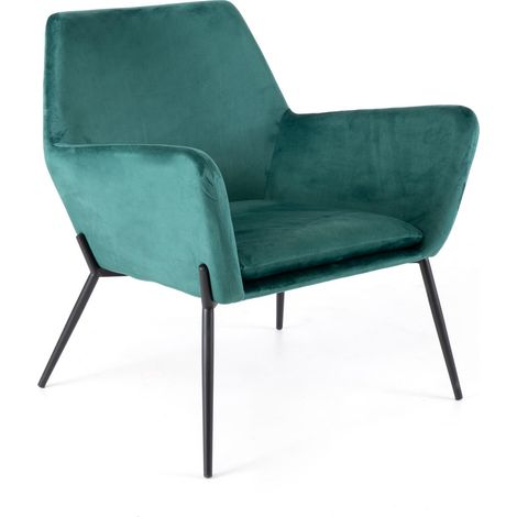 Poltrona Gin in Velluto Verde con Struttura in Metallo Nero Opaco - Design Moderno e Contemporaneo per Area Living 70x71,5x79 cm (1/5)