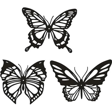Juego de 3 decoraciones de pared de metal con mariposa negra, decoración creativa para colgar en la pared para el hogar, baño, jardín, patio, cerca.