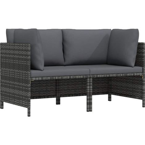 2-Sitzer-Gartensofa mit Polstern Grau Poly Rattan