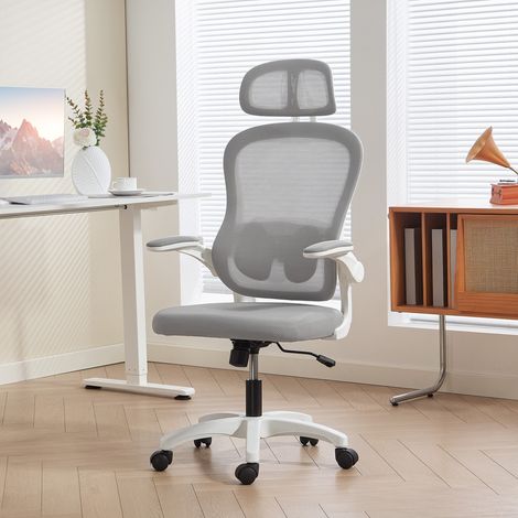Silla de oficina ergonómica, silla de oficina de malla con reposabrazos plegables, altura ajustable, 64x62x115cm, gris