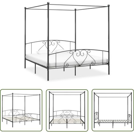 The Living Store Himmelbett-Gestell Grau Metall 180 x 200 cm - Himmelbett Gestell - Metallbettrahmen - Doppelbett Rahmen - Boxspringbett - Bettgestell Grau (1/5)