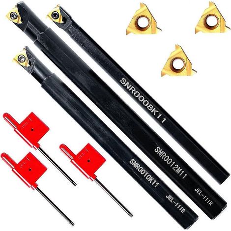 Porte-outil de tournage pour filetage - 3 barres d'alésage pour filetage intérieur SNR0008K11+SNR0010K11+SNR0012M11 avec 3 plaquettes de coupe indexables en carbure 11IR A60 Golden( ) (1/3)