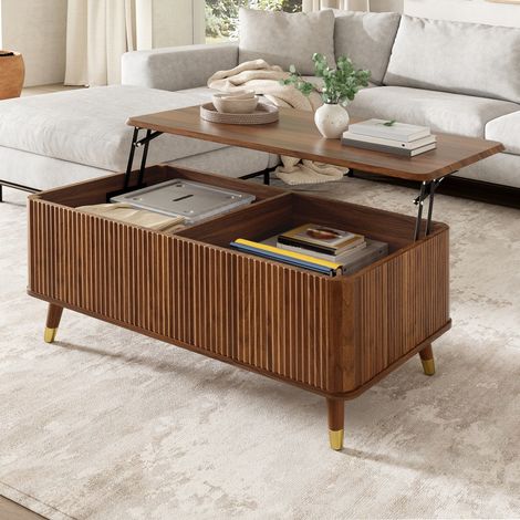 Couchtisch 97/52/56,5 cm in Walnuss-Optik mit höhenverstellbarer Tischplatte und Stauraum (1/5)