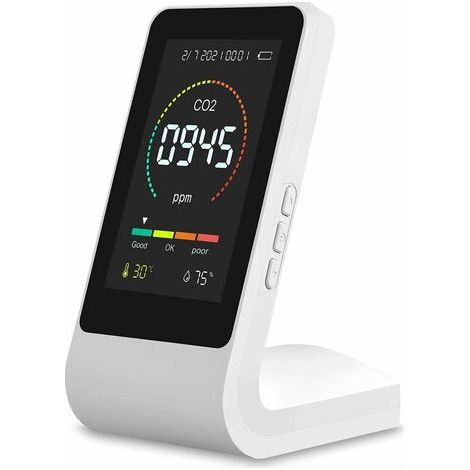 Détecteur de CO2 avec capteur d'humidité et température – Affichage numérique LED – Alarme 1000 ppm – Portable pour espaces confinés (1/5)