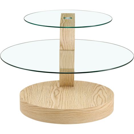 CHICFURN Mesa de centro de doble nivel 78,99 x 78,51 x 24,51 cm MDF y vidrio, madera clara (1/5)