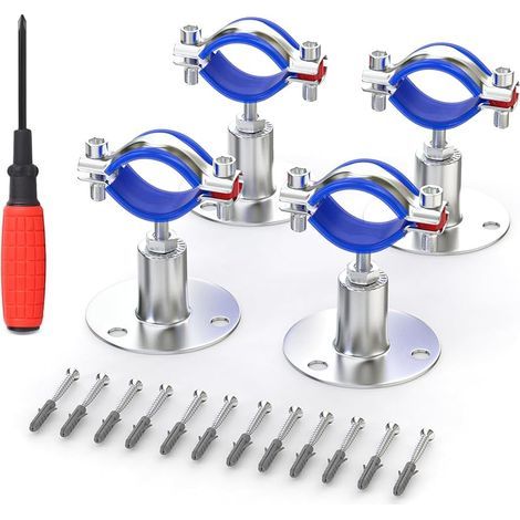 4pièces de supports de tuyaux en acier inoxydable pour montage mural ou au plafond, bride de fixation réglable avec vis pour tuyaux de 1/2"(19-22mm) de diamètre extérieur, hauteur 20-50mm (1/5)