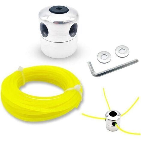 Freischneider mit Aluminium-Schneidkopf – Set mit 4 Köpfen + Freischneiderfaden + Schraubenschlüssel + 10 m Seil für Rasenmäher (1/5)