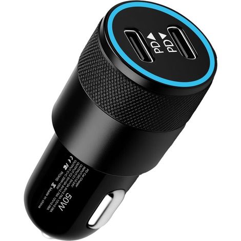 60W Chargeur Allume Cigare USB C, QC3.0 12V Double PD Chargeur Rapide Voiture Cigare USB C Adaptateur de VoitureType C Adaptateur Voiture Compatible avec Galaxy S23/S22/S21 Huawei Xiaomi (1/5)