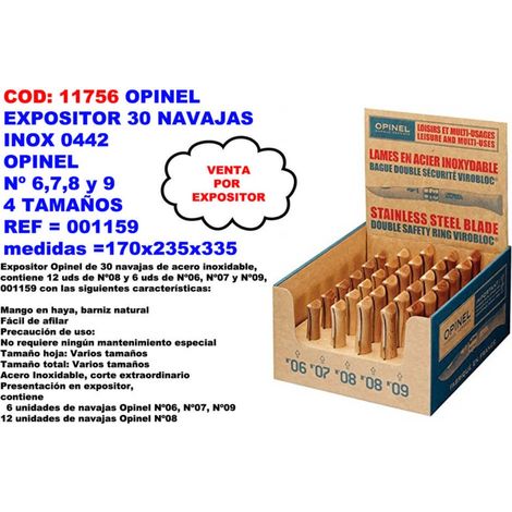 Geschenkset mit 30 Edelstahlmessern, 6 Stück Nr. 6 + 6 Stück Nr. 7 + 12 Stück Nr. 8 + 6 Stück Nr. 9. Opinel
